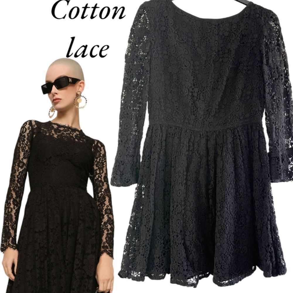 Topshop Black Dainty Cotton Lace Crochet Skater Party Cocktail Dress Size S